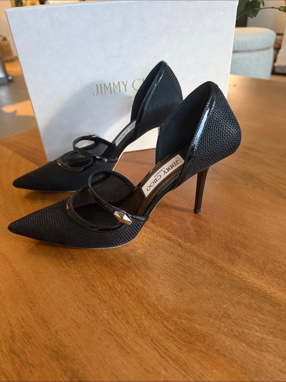 Jimmy Choo Black Pointed Mesh Mary Jane Stiletto Pumps - Picture 2 of 5